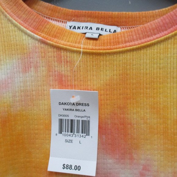 BNWT Yakira Bella Women's Dress Size L Crew Neck 3/4 Sleeve Orange/Pink Dress - Picture 4 of 11